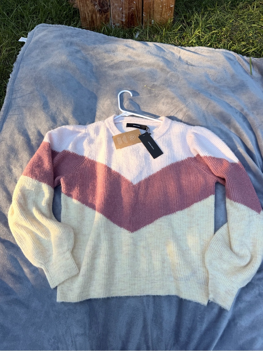 Vero Moda Pink Chevron Colorblock Crewneck Sweater size L